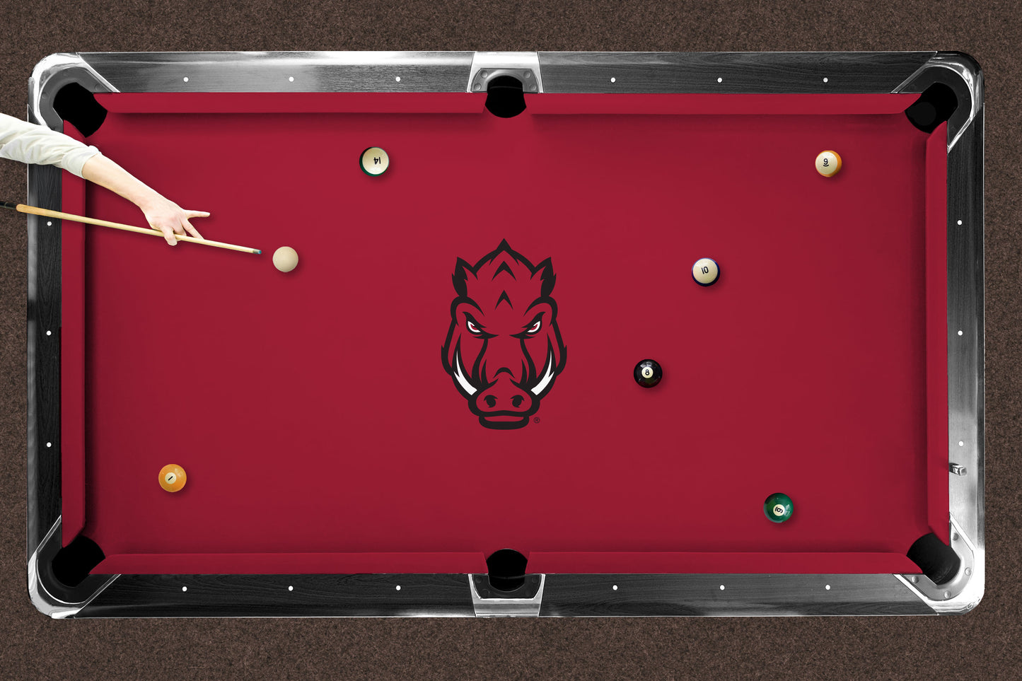 Arkansas Razorbacks Custom Pool Table Replacement Felt ALT Logo LIFESTYLE