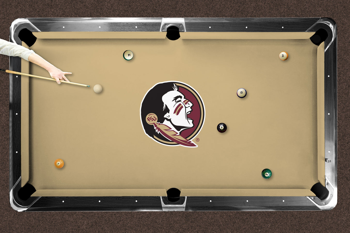 Florida State Seminoles Custom Pool Table Replacement Felt ALT Logo LIFESTYLE