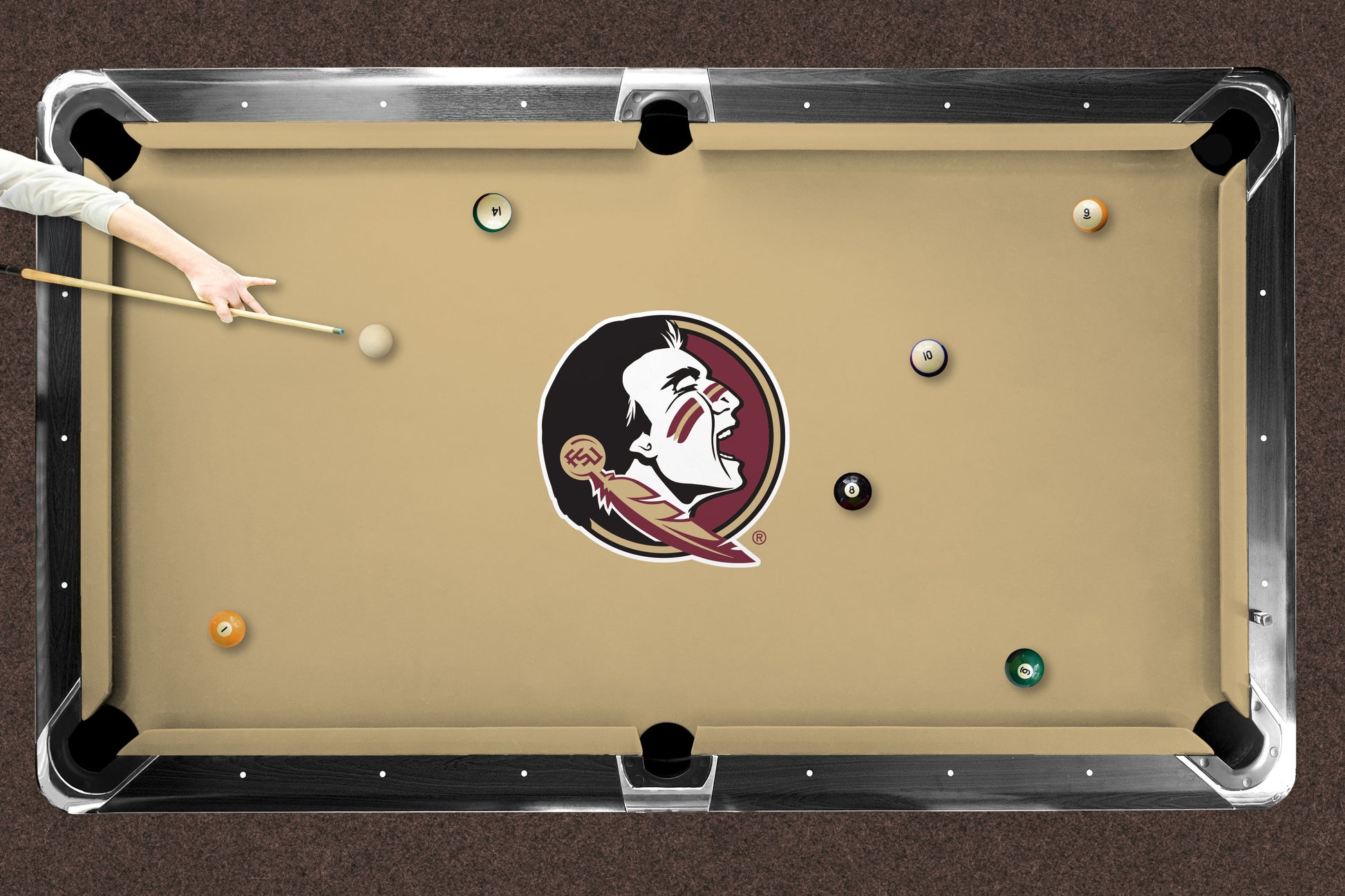 Florida State Seminoles Custom Pool Table Replacement Felt ALT Logo LIFESTYLE