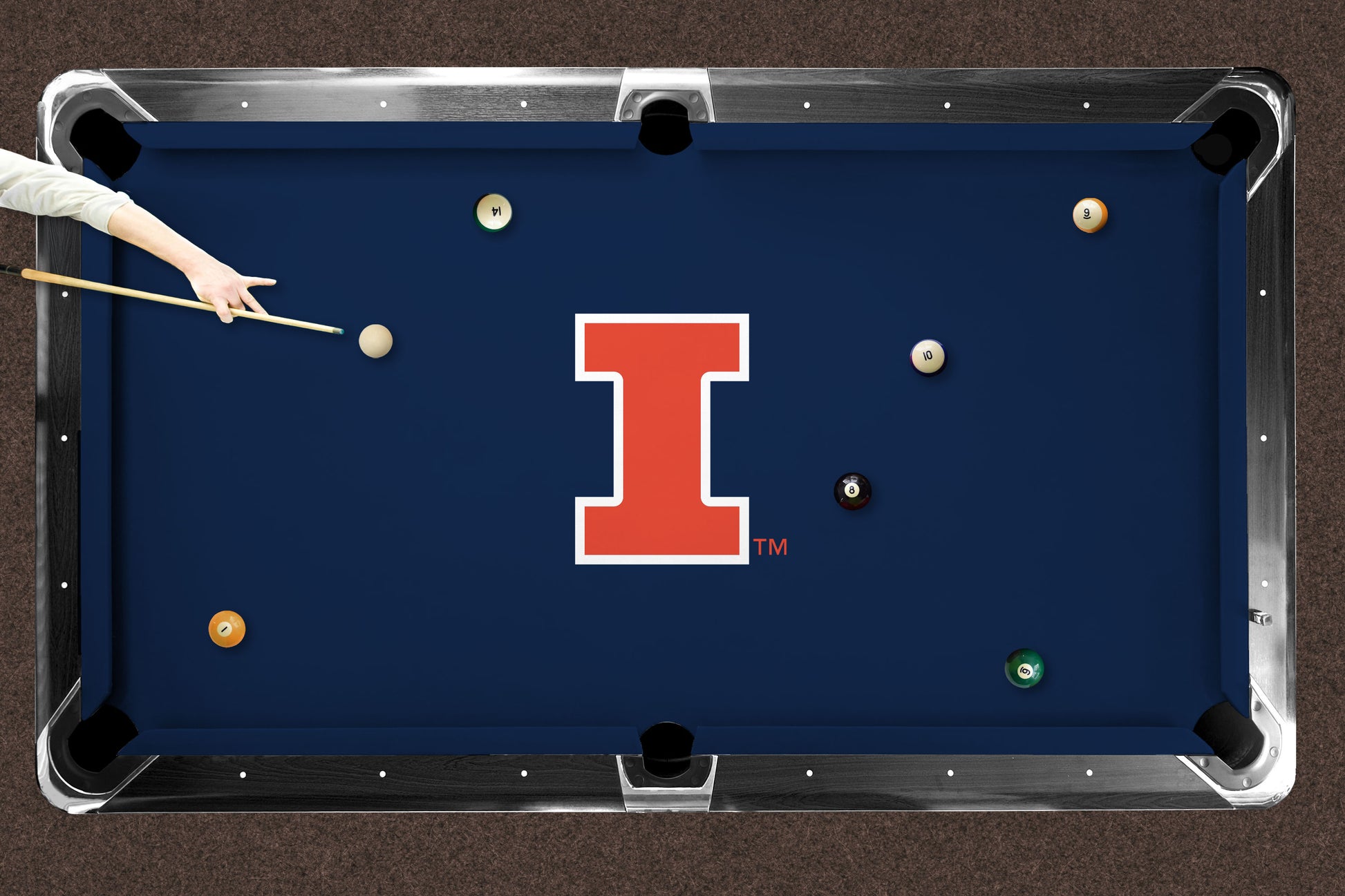 Illinois Fighting Illini Custom Pool Table Replacement Felt ALT Logo LIFESTYLE