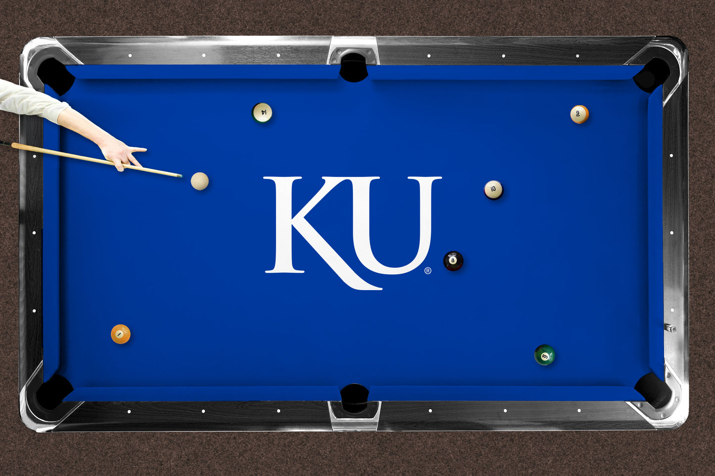 Kansas Jayhawks Custom Pool Table Replacement Felt ALT Logo LIFESTYLE