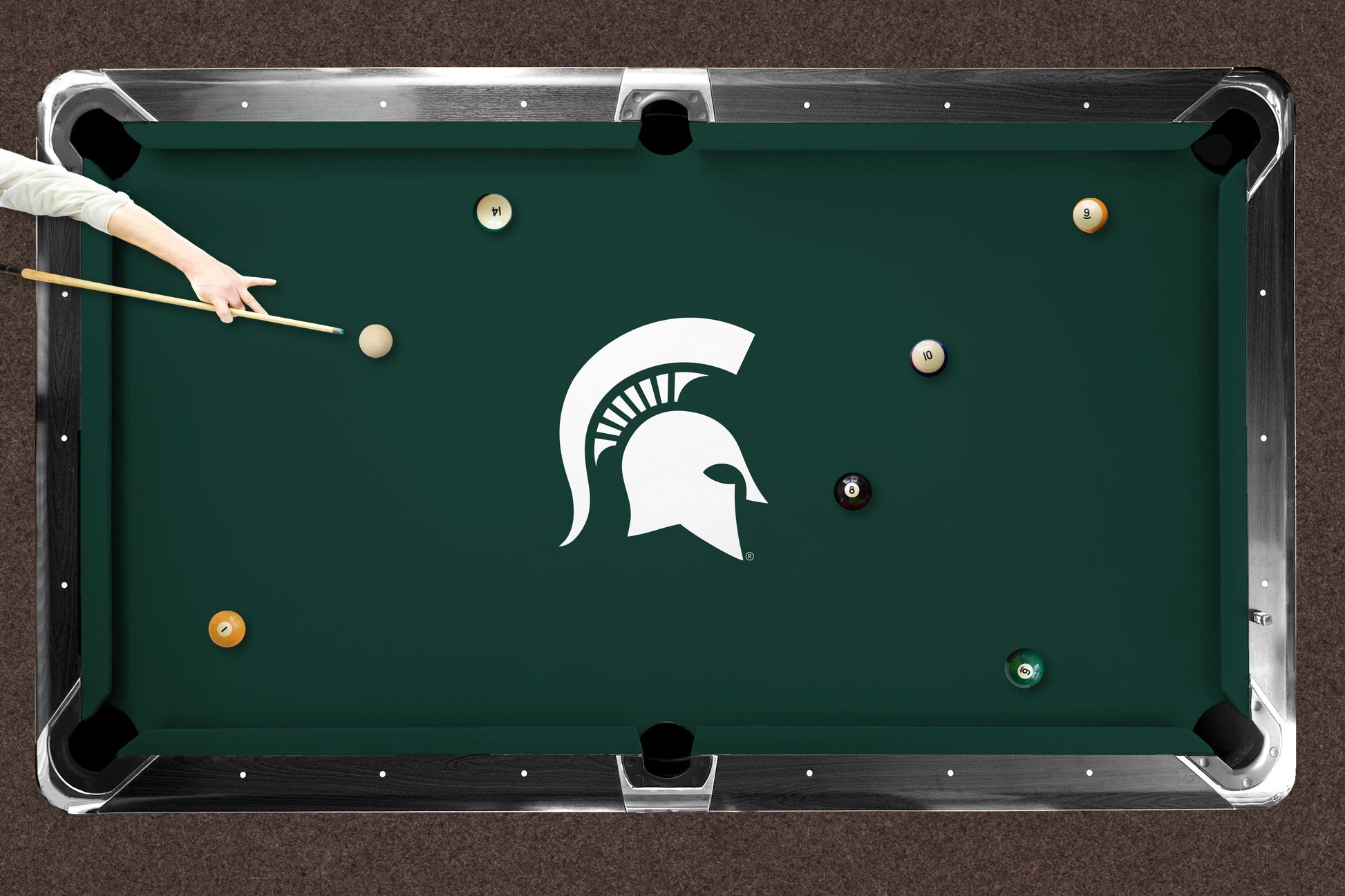 Michigan State Spartans Custom Pool Table Replacement Felt ALT Logo LIFESTYLE
