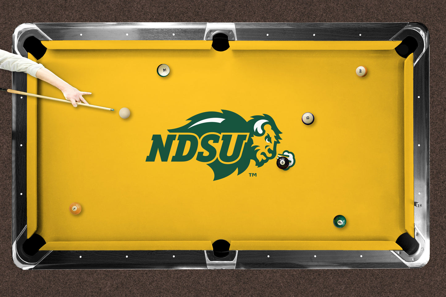 North Dakota State Bison Custom Pool Table Replacement Felt ALT Logo LIFESTYLE