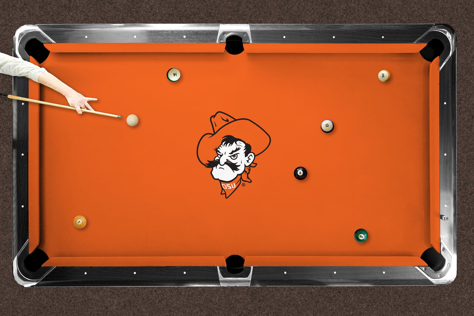 Oklahoma State Cowboys Custom Pool Table Replacement Felt ALT Logo LIFESTYLE