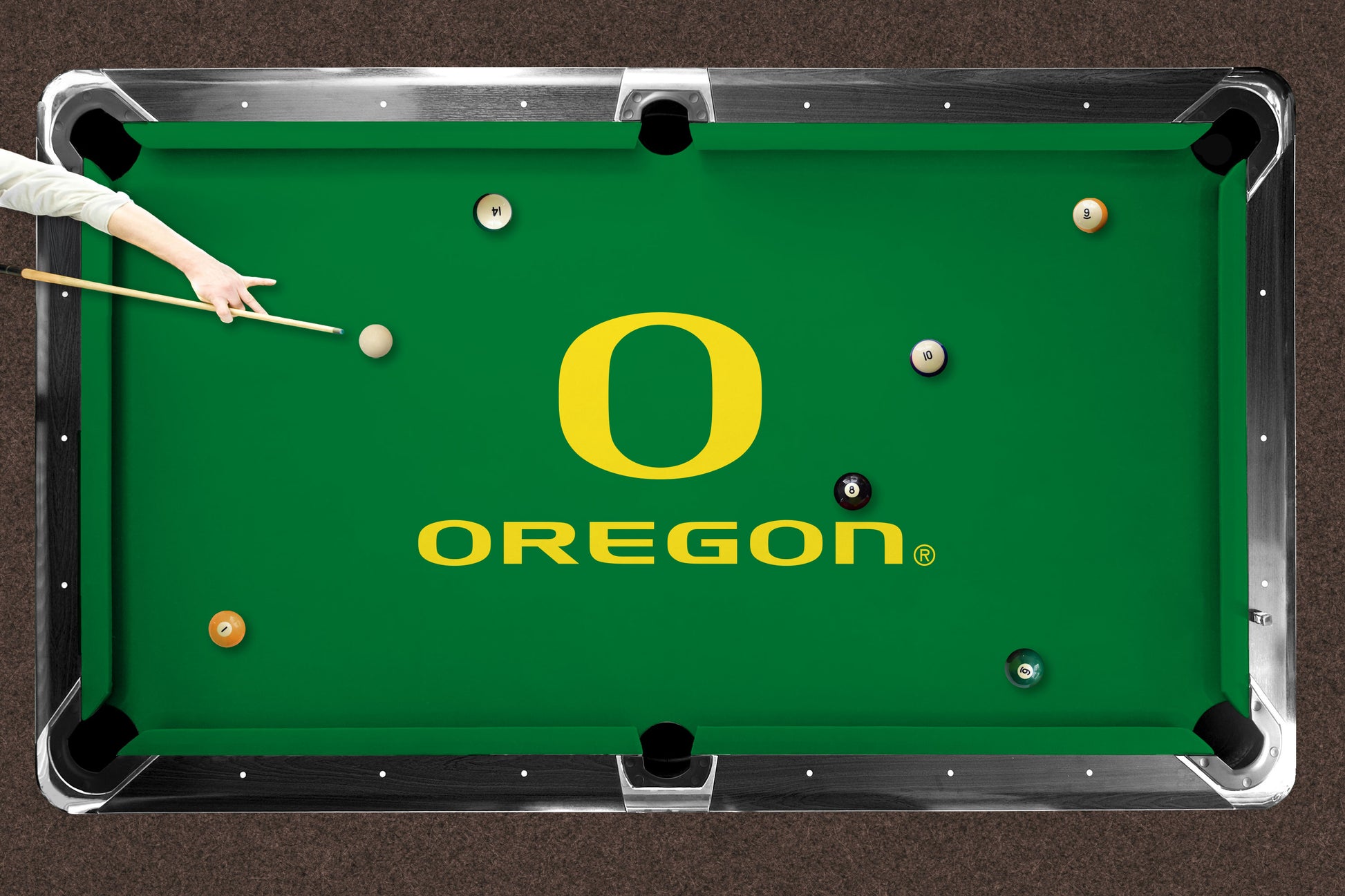 Oregon Ducks Custom Pool Table Replacement Felt ALT Logo LIFESTYLE