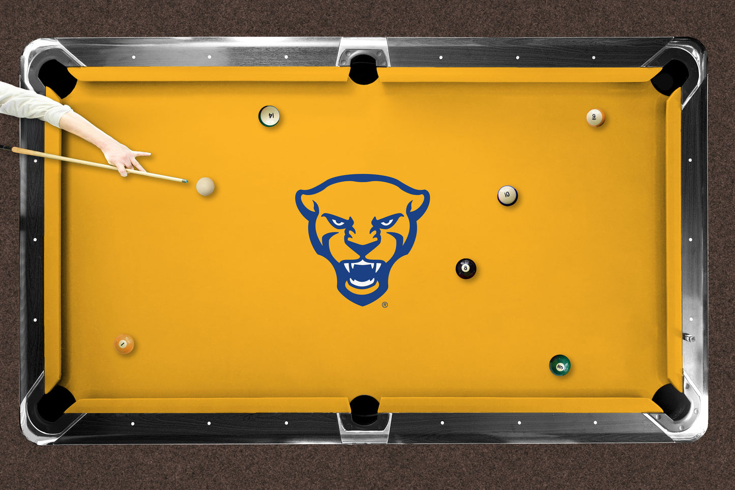 Pittsburgh Panthers Custom Pool Table Replacement Felt ALT Logo LIFESTYLE