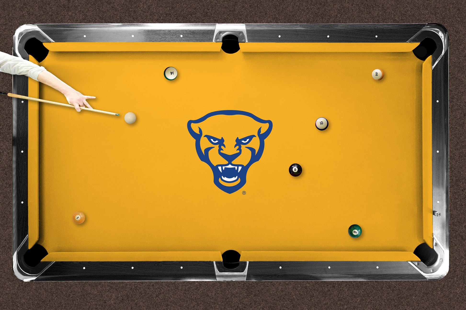 Pittsburgh Panthers Custom Pool Table Replacement Felt ALT Logo LIFESTYLE