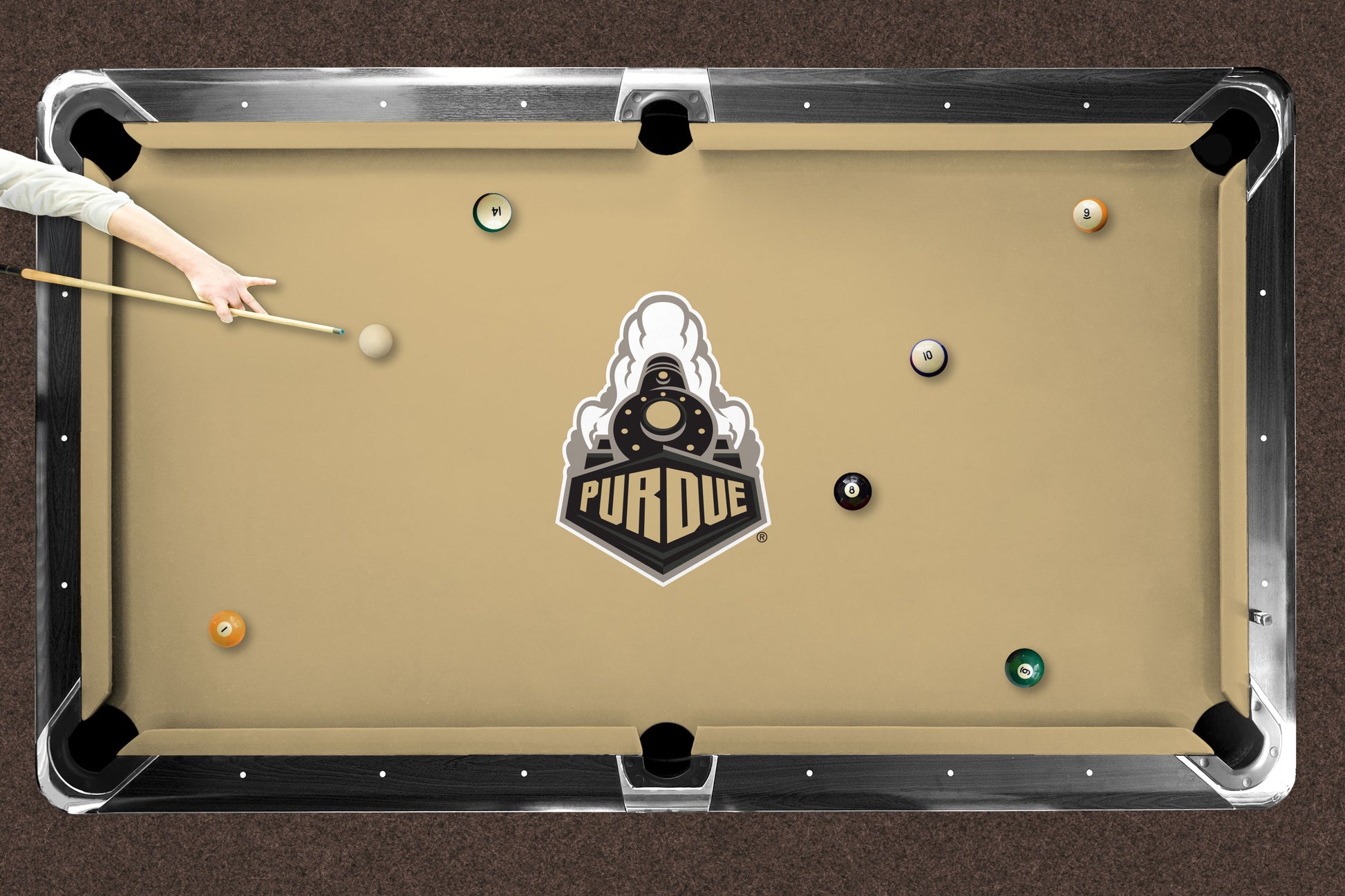 Purdue Boilermakers Custom Pool Table Replacement Felt ALT Logo LIFESTYLE