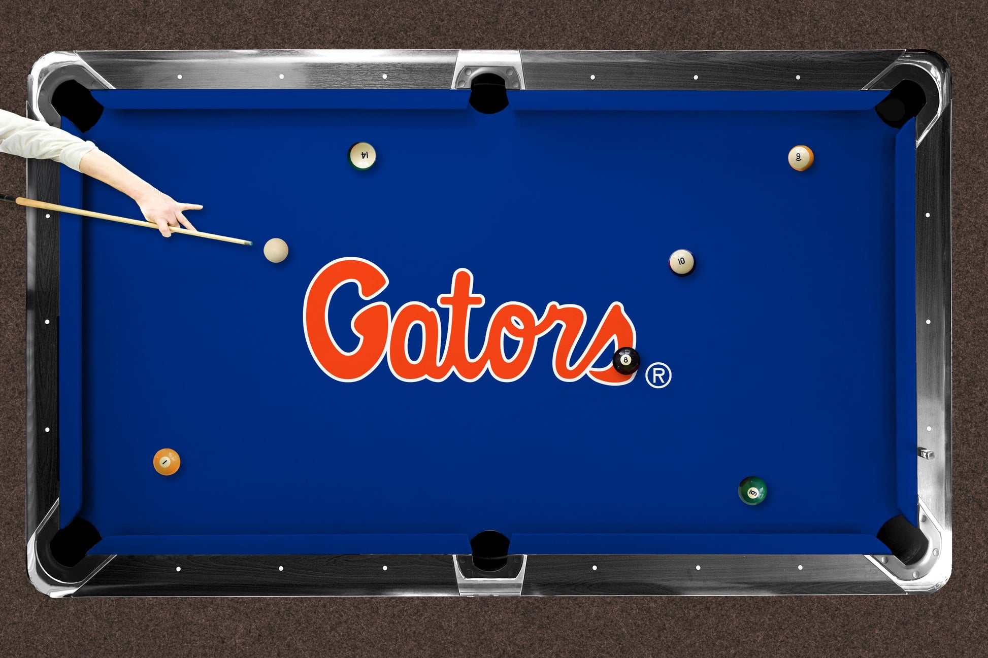 Florida Gators Custom Pool Table Replacement Felt ALT Logo LIFESTYLE