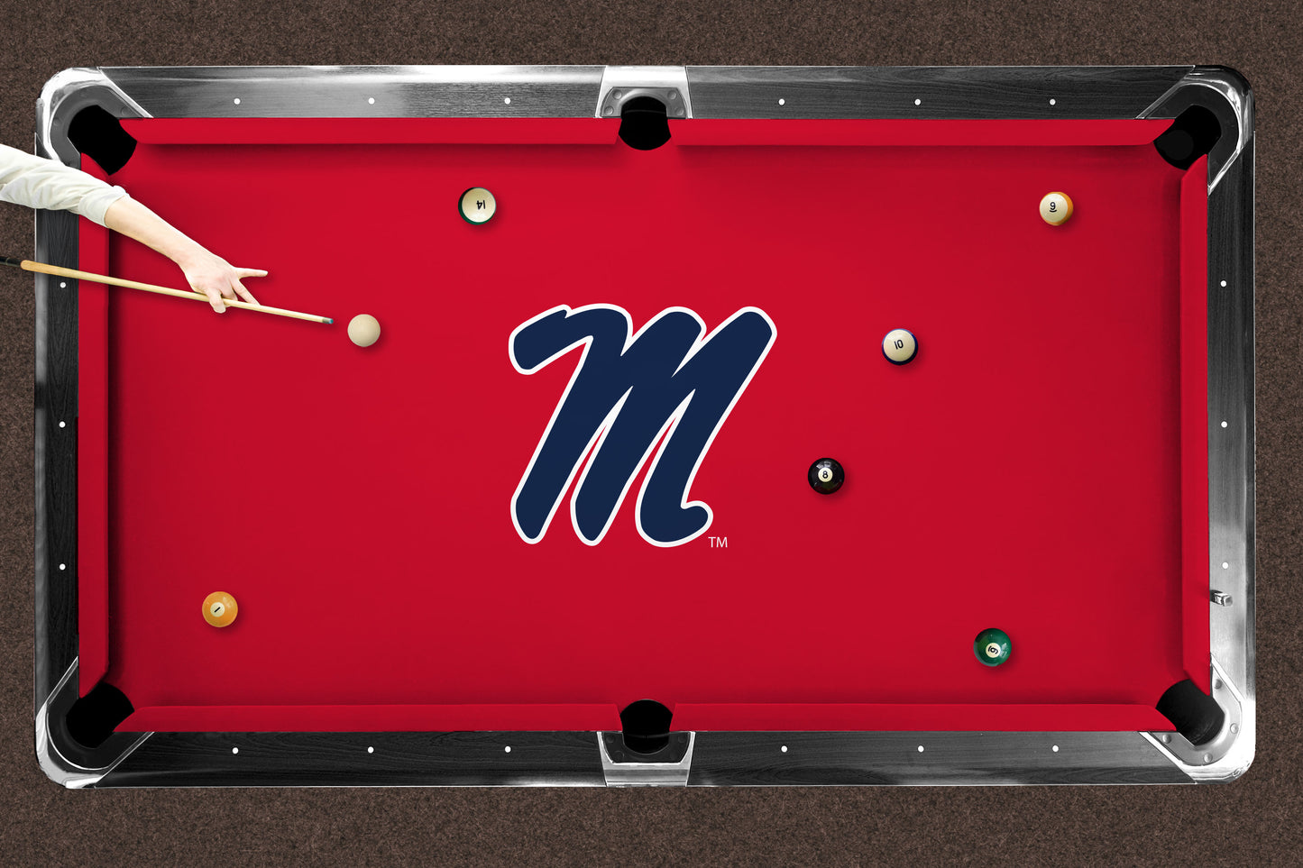 Mississippi Rebels Custom Pool Table Replacement Felt ALT Logo LIFESTYLE