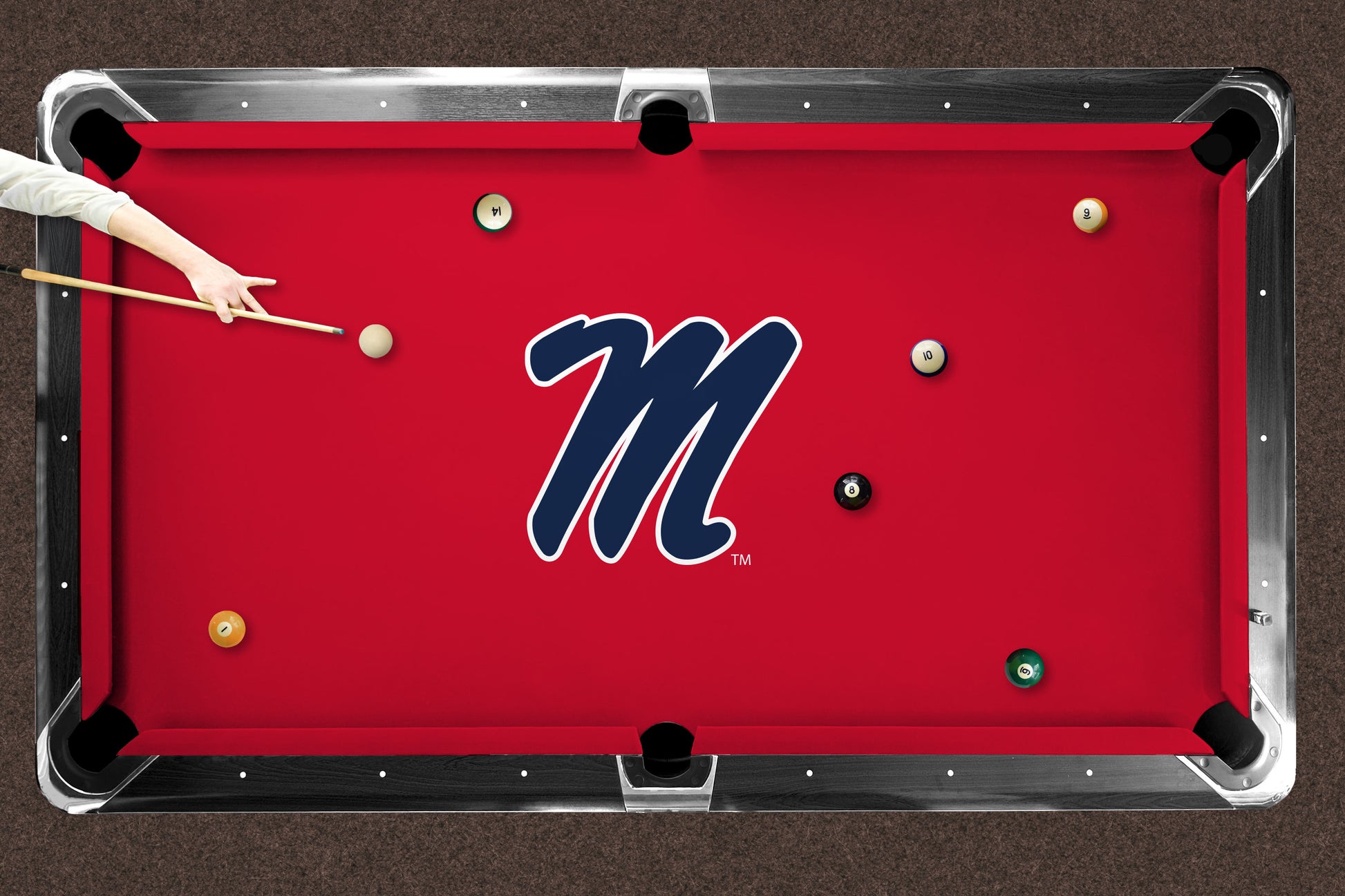 Mississippi Rebels Custom Pool Table Replacement Felt ALT Logo LIFESTYLE