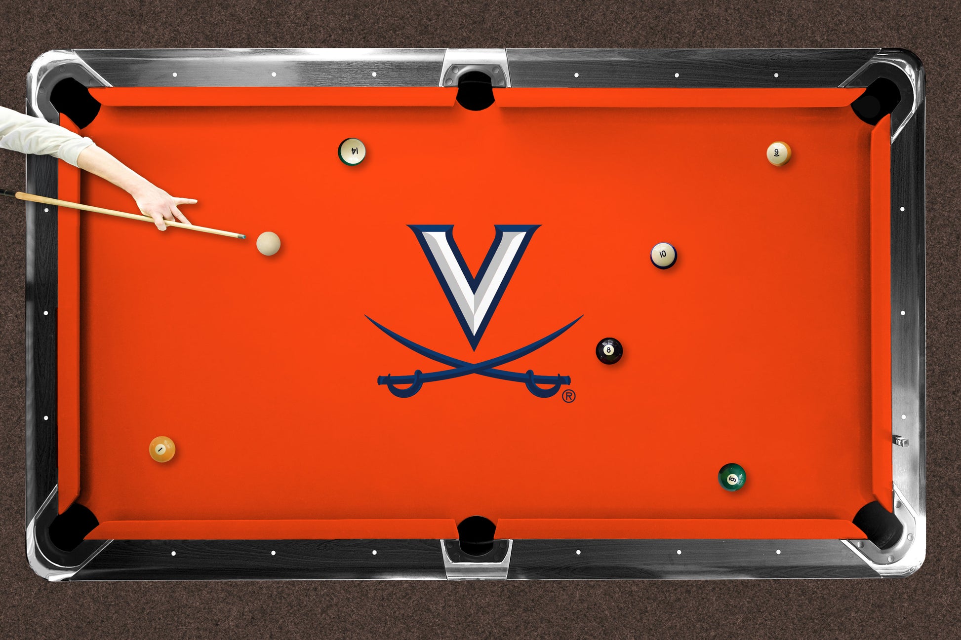 Virginia Cavaliers Custom Pool Table Replacement Felt ALT Logo LIFESTYLE