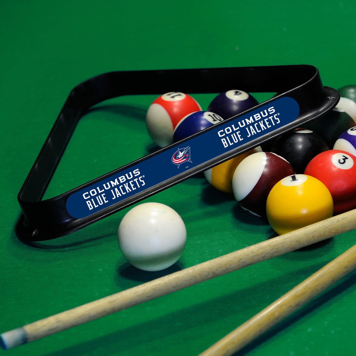 Columbus Blue Jackets NHL 8-ball triangle rack - lifestyle photo