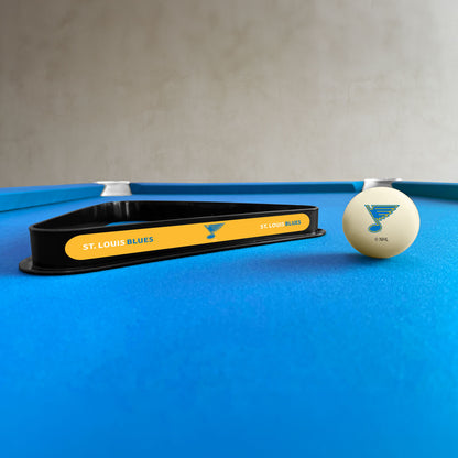 St. Louis Blues NHL cue ball and triangle rack set - lifestyle photo