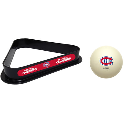 Montreal Canadiens NHL cue ball and triangle rack set for pool table