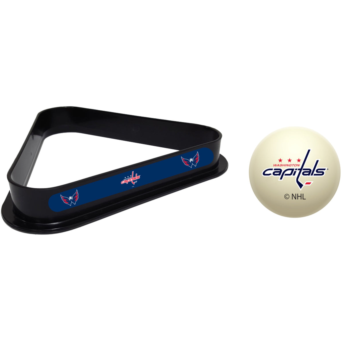 Washington Capitals NHL cue ball and triangle rack set for pool table