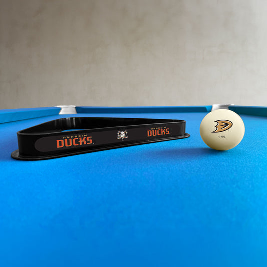 Anaheim Ducks NHL cue ball and triangle rack set - lifestyle photo