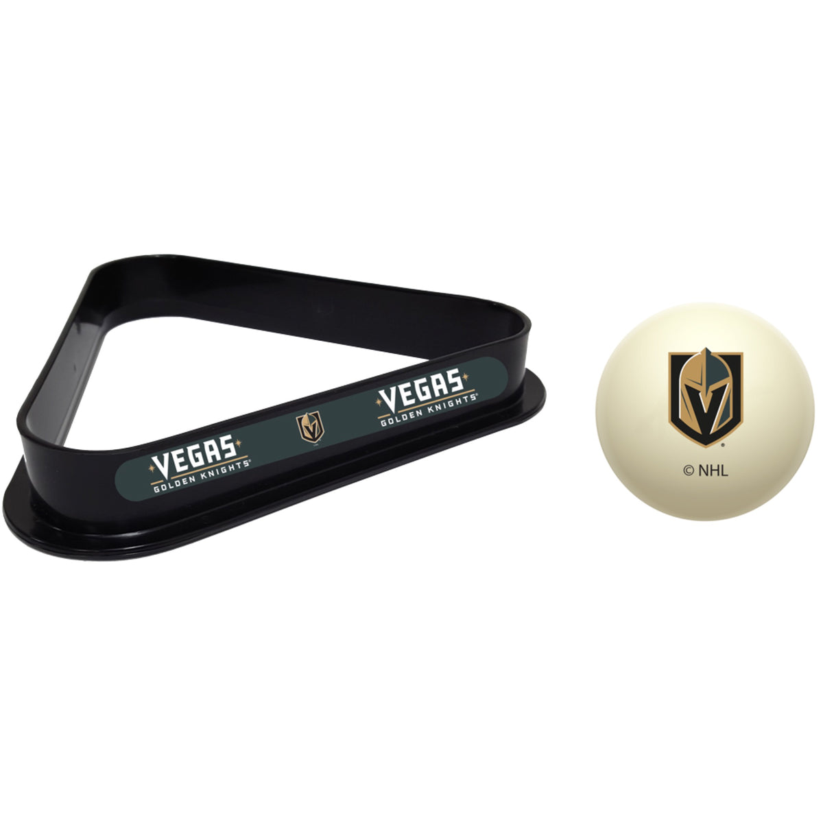 Vegas Golden Knights NHL cue ball and triangle rack set for pool table
