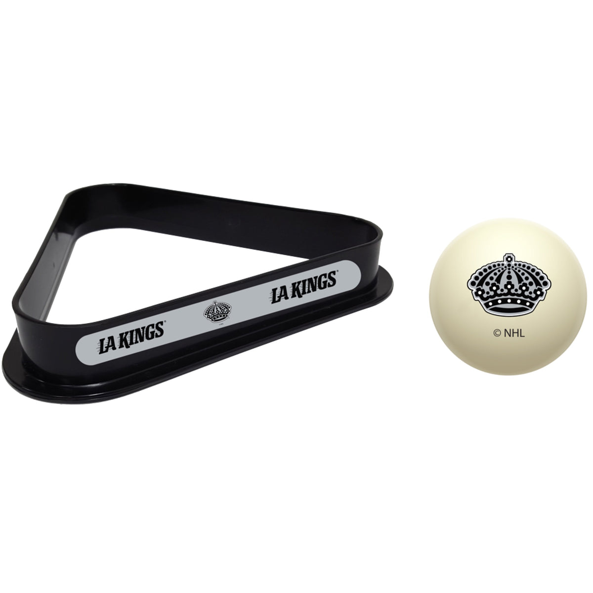 Los Angeles Kings NHL cue ball and triangle rack set for pool table