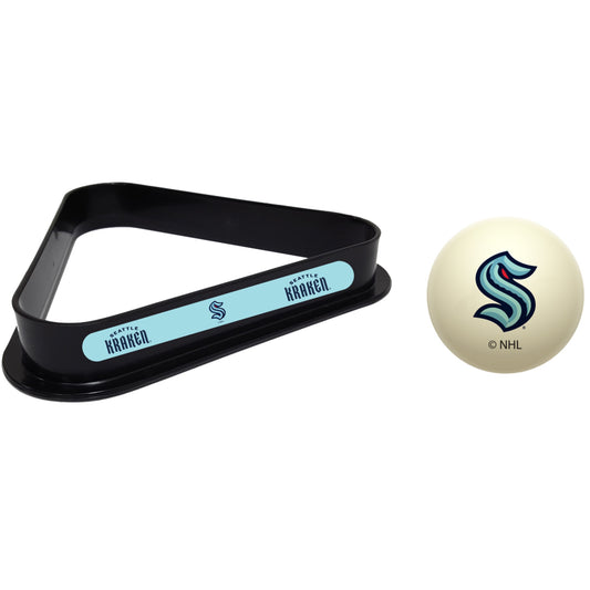 Seattle Kraken NHL cue ball and triangle rack set for pool table