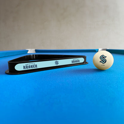 Seattle Kraken NHL cue ball and triangle rack set - lifestyle photo