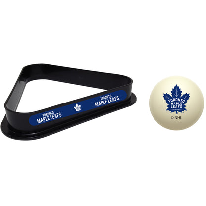 Toronto Maple Leafs NHL cue ball and triangle rack set for pool table