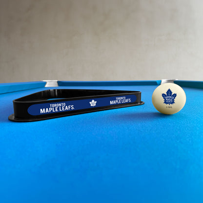 Toronto Maple Leafs NHL cue ball and triangle rack set - lifestyle photo
