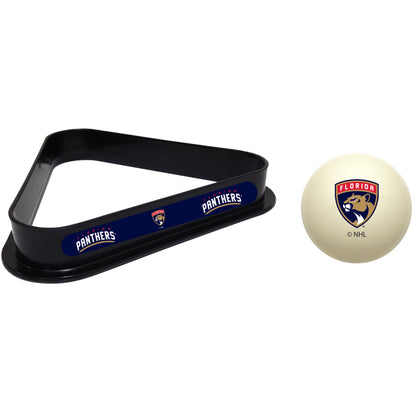 Florida Panthers NHL cue ball and triangle rack set for pool table