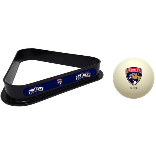 Florida Panthers NHL cue ball and triangle rack set for pool table