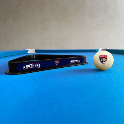 Florida Panthers NHL cue ball and triangle rack set - lifestyle photo
