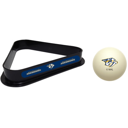 Nashville Predators NHL cue ball and triangle rack set for pool table