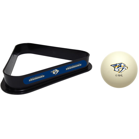 Nashville Predators NHL cue ball and triangle rack set for pool table