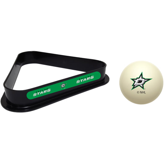 Dallas Stars NHL cue ball and triangle rack set for pool table