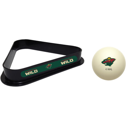 Minnesota Wild NHL cue ball and triangle rack set for pool table