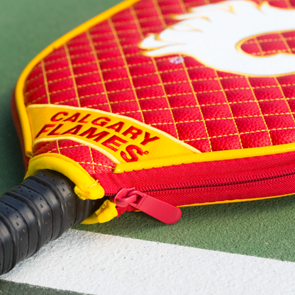 Calgary Flames quilted pickleball paddle cover team name