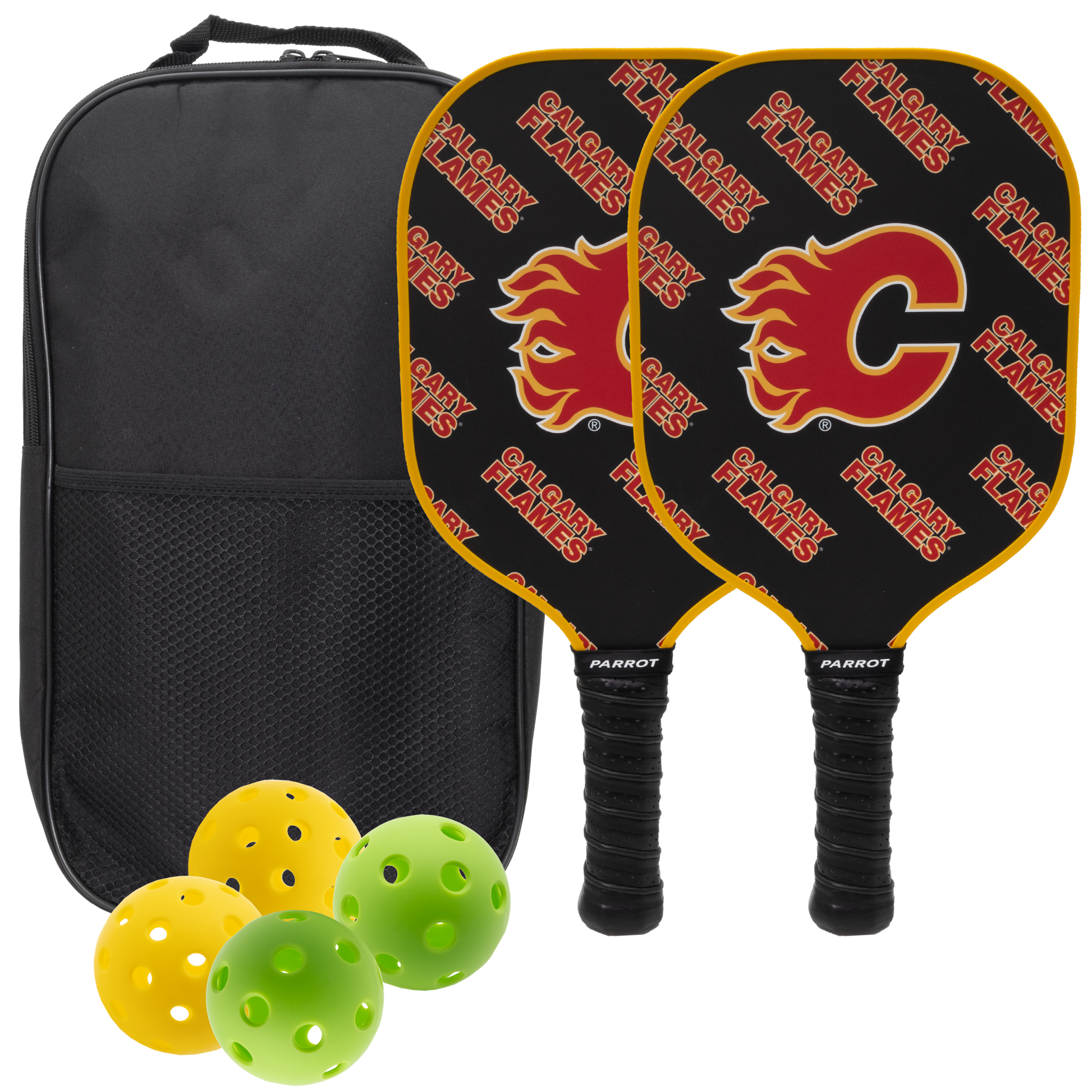 Calgary Flames pickleball paddle set with balls and carry case