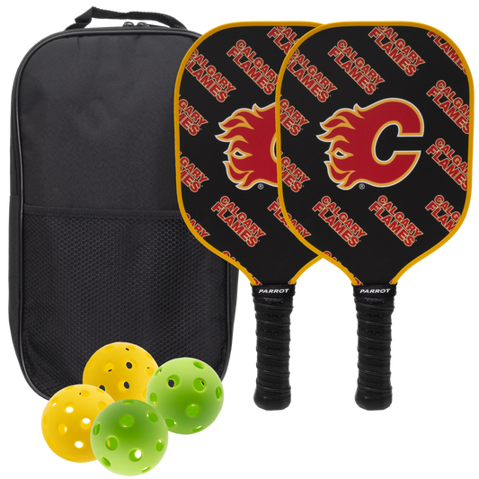 Calgary Flames pickleball paddle set with balls and carry case
