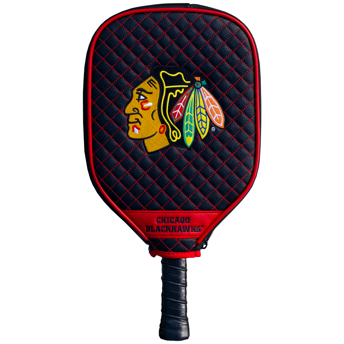Chicago Blackhawks Black quilted pickleball paddle cover