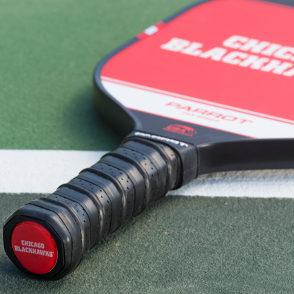 Chicago Blackhawks Sport Plus pickleball paddle back view on the court