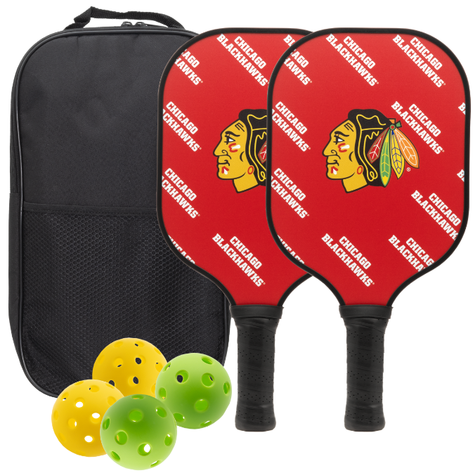 Chicago Blackhawks pickleball paddle set with balls and carry case