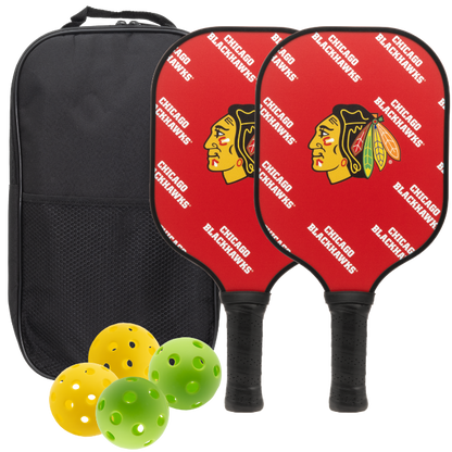 Chicago Blackhawks pickleball paddle set with balls and carry case