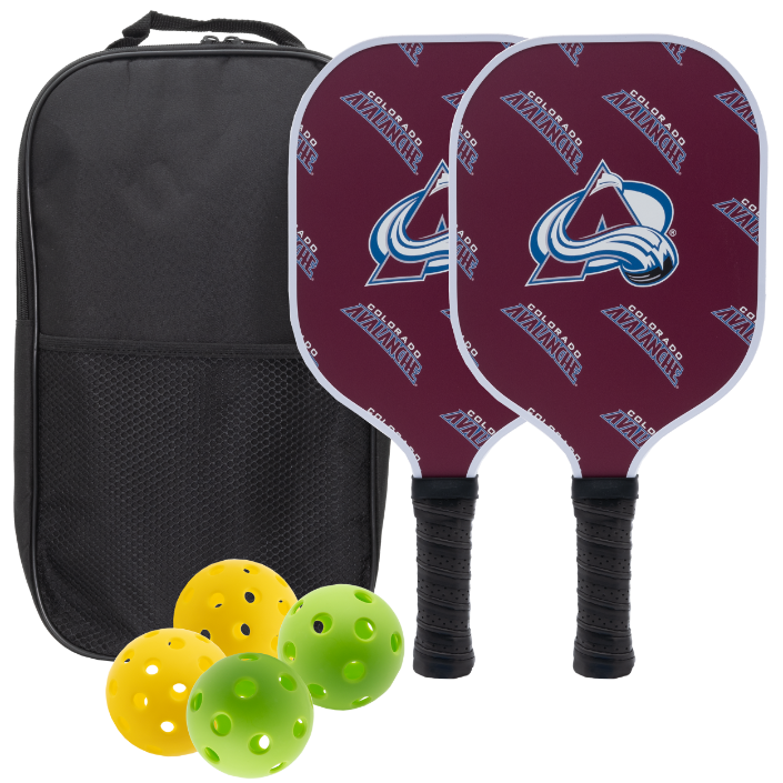 Colorado Avalanche pickleball paddle set with balls and carry case