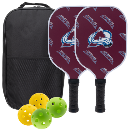 Colorado Avalanche pickleball paddle set with balls and carry case