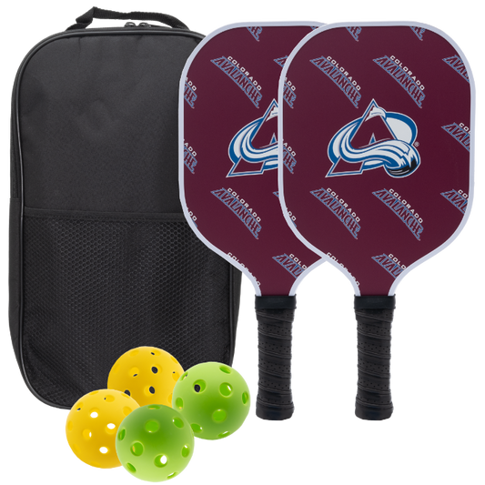 Colorado Avalanche pickleball paddle set with balls and carry case
