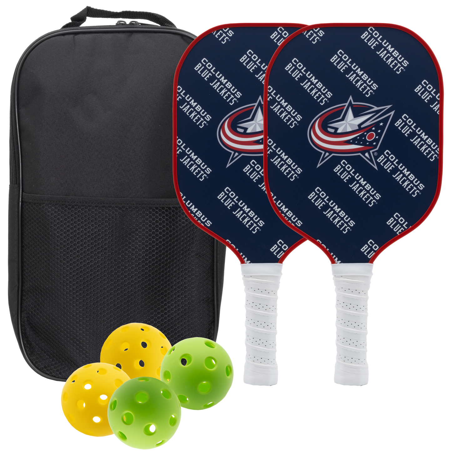 Columbus Blue Jackets pickleball paddle set with balls and carry case
