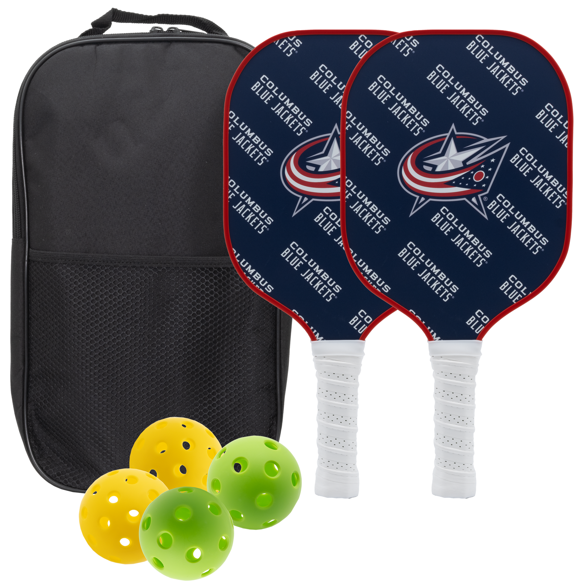 Columbus Blue Jackets pickleball paddle set with balls and carry case