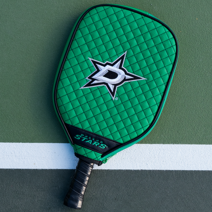 Dallas Stars quilted pickleball paddle cover on court view