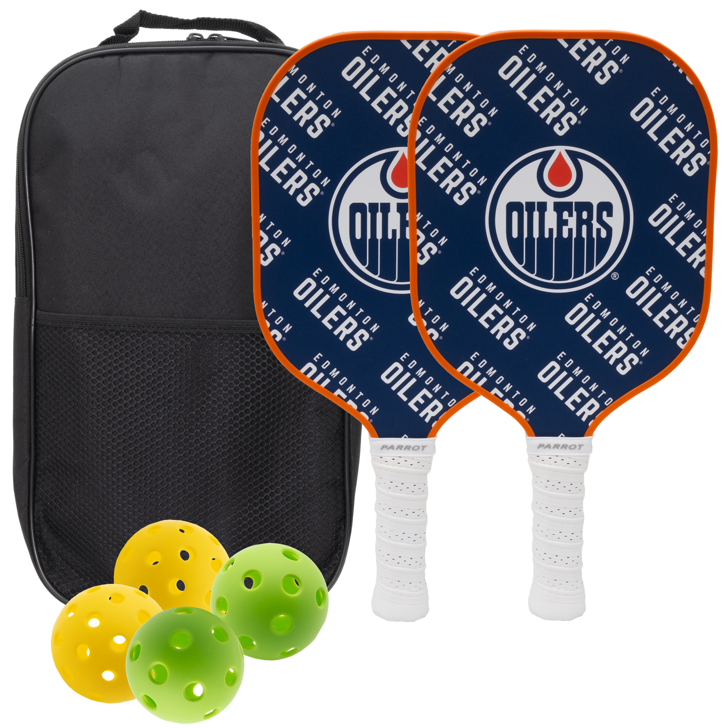 Edmonton Oilers pickleball paddle set with balls and carry case