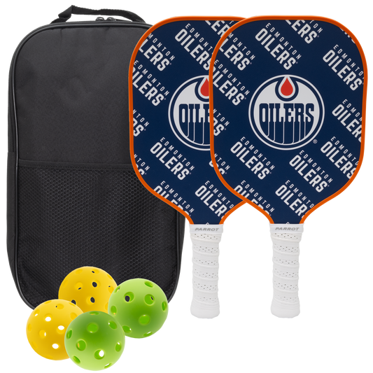 Edmonton Oilers pickleball paddle set with balls and carry case