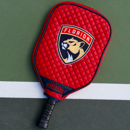 Florida Panthers quilted pickleball paddle cover on court view